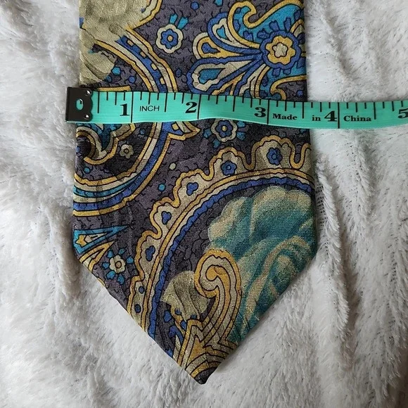 Vintage Guy Laroche Blue & Gold Floral Tie - Picture 7 of 8